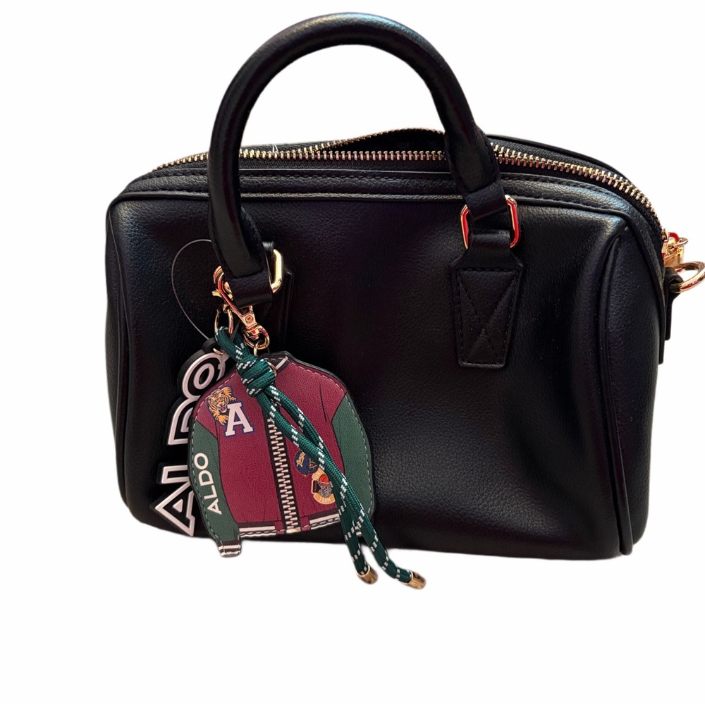 Aldo Black Satchel with Colorful Keychain LIKE NEW - Picture 2 of 6